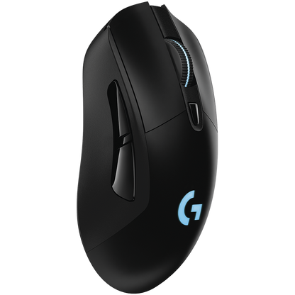 Logitech G703 LIGHTSPEED wireless gaming mouse black angled view