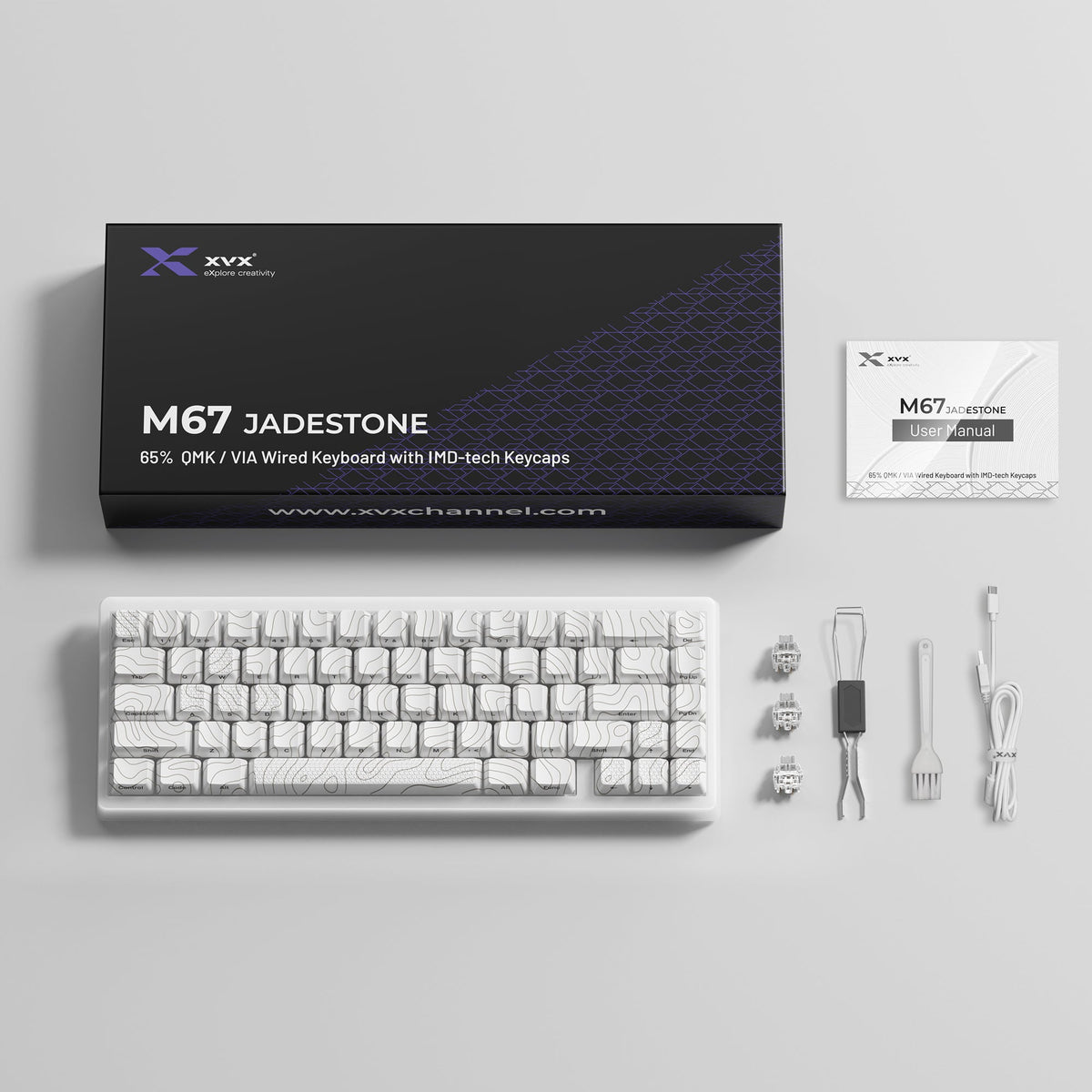 XVX M67 JadeStone Stellar White mechanical keyboard and package